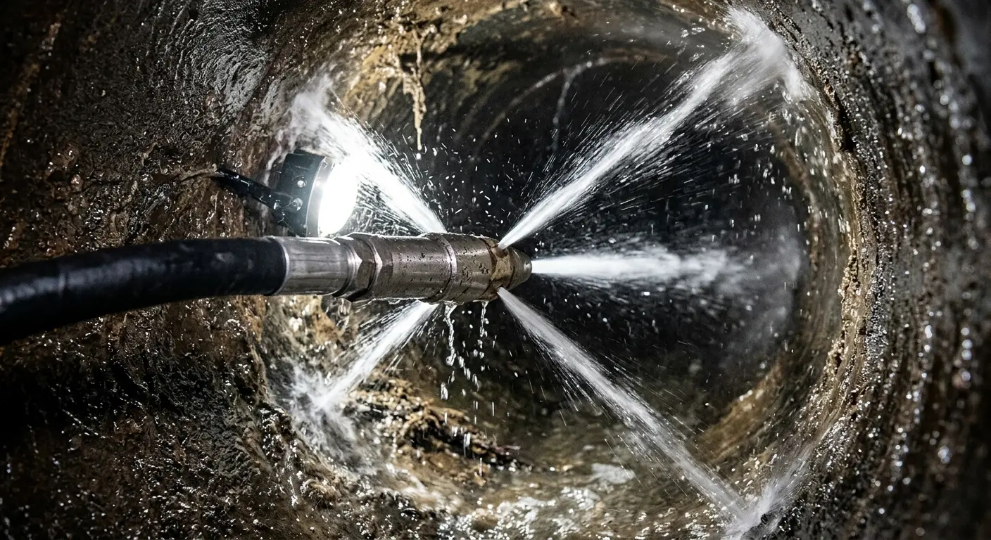 High-pressure hydro jetting nozzle cleaning sewer pipe for Storm Drain Cleaning in Vidor